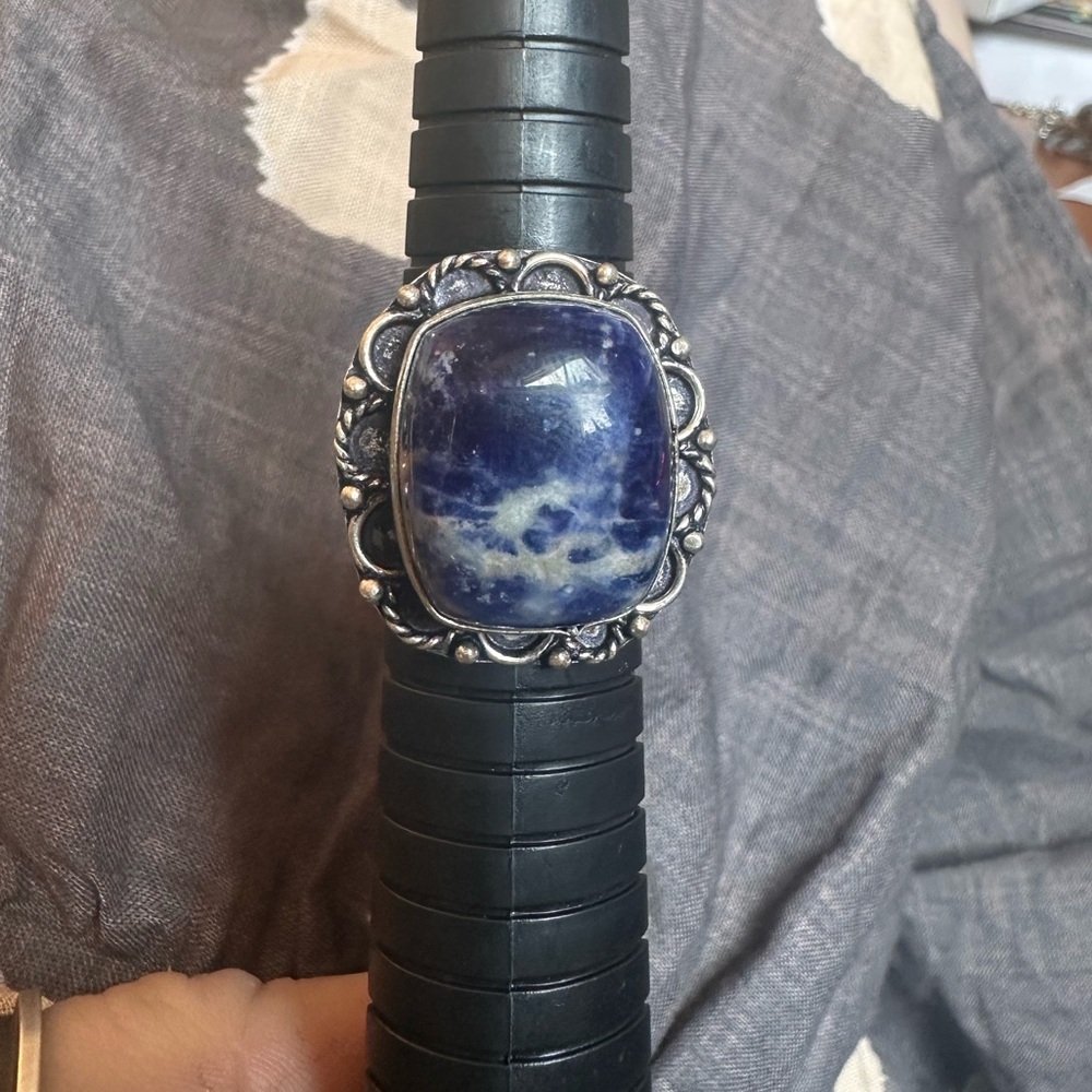 Gorgeous Blue Sodalite Sterling Silver Ring size 8.5 - Picture 2 of 5